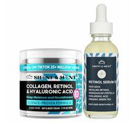 SHENT & MENT Kit Crème Rétinol 3% + Sérum Rétinol 0,6% Anti-Âge Anti-Rides Anti-Taches Anti-Acné Hydratant Raffermissant Effet Lifting Collagène Acide Hyaluronique Niacinamide Peau Mature Sensible