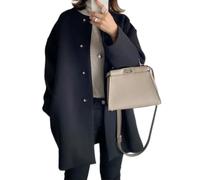 shenyoukong Manteau Droit Simple Boutonnage pour Femme, Trench-Coat Long Mi-Long, Cardigan De Couleur Unie, Boutonné, De Salon à Manches Longues (Noir, L)