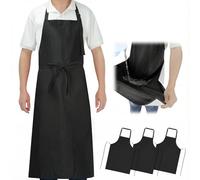 SHEOMERN Lot de 3 tabliers en tissu double imperméable, anti-déchirure, légers, pour lave-vaisselle, avec longues bandes de taille, tabliers à bavette réglables, Noir , XL