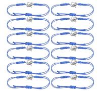 SHERCHPRY 12 Pièces Lot de 12 Bracelets de Pom-pom Girl Bleus Ajustables en Corde Tressée Cirée, Bracelets D'amitié pour Filles, Accessoires de Soutien D'équipe pour Jours de Match et