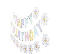 SHERCHPRY 1ensemble Banderole Anniversaire Papier Décoration Fête Garçon Fille avec Fleurs Macaron Guirlande Joyeux Anniversaire Suspendue Décor Bohème Réutilisable Intérieur Extérieur
