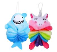 SHERCHPRY 2 pièces Éponge Bain Exfoliante Garçon Fille Cartoon Licorne Rose Requin Bleu Éponge Corps Moussante Hygiène Garçon Fille Accessoire Ludique et Pratique