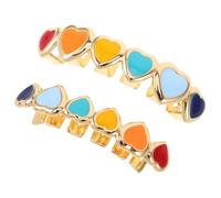 SHERCHPRY 2pièces Faux Grillz Dentaires Or Bijoux pour Hommes et Femmes Effet Huile Coloré Accessoire de Déguisement pour Soirées Hip-hop Halloween et Carnaval