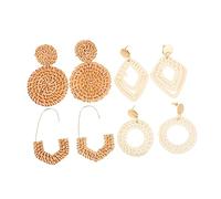 SHERCHPRY 4 paires Boucles Oreilles Tressées Ethniques Légères et Délicates Parure Féminine Pendante pour Style Vintage Décoratif