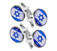 SHERCHPRY 4 Pièces Boutons de Manchette avec Drapeau Israël pour Hommes Accessoires de Mode Élégants pour Chemises Cufflinks à Design et Texture de Qualité