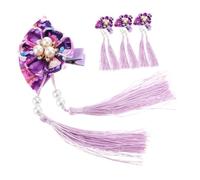 SHERCHPRY 4pièces Pince à Cheveux Chinoise Éventail Barrette Japonaise à Pompon Accessoire Coiffure Oriental pour Hanfu Soirée Cosplay Photos
