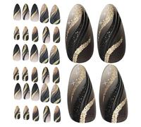 SHERCHPRY 6 Boîtes de Faux Ongles à Paillettes à Coller 24 Pièces par Boîte Capsules D’Ongles Artificiels Réutilisables Motifs Linéaires Scintillants pour Manucure DIY Fêtes et Usage