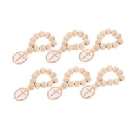 SHERCHPRY 6 Pièces Wooden Beads Rosary With Crucifix Pendant For Baptism And First Communion Portable Religious Keepsake In Organza Pouch For Ceremonies