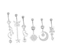SHERCHPRY 6pièces Belly Ring Set for Women Elegant Navel Jewelry Stainless Steel Navel Piercing with Zirconia for Dance and Parties