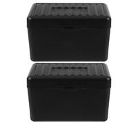 SHERCHPRY Boîte de Rangement Plastique pour Fiches et Cartes de Notes Organiseur de Bureau Compact Noir 2 Pièces 2 Étiquettes en Bois pour Classement Polyvalent Étui Porte-Cartes Mémoire