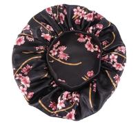 SHERCHPRY Bonnet de Nuit en Satin Élastique Noir Grosse Taille Rond Protecteur Cheveux Femme Sommeil Soin Peau
