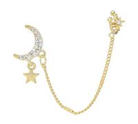 SHERCHPRY Boucles D’Oreilles à Clip D’Étoile et Lune Chaîne Pendante, Manchette D’Oreille sans Perçage, Pierres Brillantes, Bijou Léger et Confortable pour Soirée, Mariage et Présent Femme