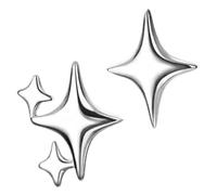 SHERCHPRY Boucles D’oreilles Asymétriques Étoiles, Clous En Alliage Blanc Platine, Légères Et Résistantes, Femme Élégante Pour Quotidien Et Occasions, Design Minimaliste Quatre Branches, Taille Petite