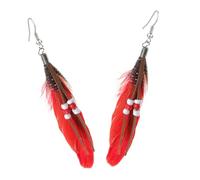 SHERCHPRY Boucles D’oreilles Pendantes Plume Vintage Bohème, Perles de Riz, Style Western, Femme, Look Ethnique, Longue Taille Rouge