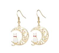 SHERCHPRY Boucles d'Oreilles Pendantes Ajourées Chat Lune en Acier Inoxydable pour Femmes Bijoux Élégants pour Anniversaire et Saint-Valentin Mode Taille Unique
