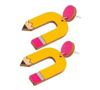 SHERCHPRY Boucles Doreilles pour Enseignants Bois Design Géométrique Crayon Arc Ciel Légères et Résistantes Bijoux Pendants pour Femmes Élégantes