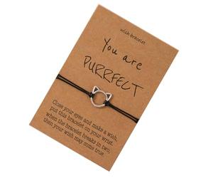 SHERCHPRY Bracelet Ajustable en Alliage Motif Chat Corde Tressée Artisanale Bracelet d'Amitié Inspirant Accessoire Unisexe pour Couple et Usage Quotidien