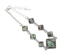 SHERCHPRY Bracelet Femme à Maillons Géométriques en Coquillage Ormeau Arc-en-Ciel Grand Motif Rhombique Ajustable avec Fermoir Mousqueton Bijou Naturel Inspiré Mer Côte Accessoire
