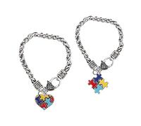 SHERCHPRY Bracelet Puzzle en Alliage de Zinc pour Sensibilisation à L'autisme, Breloques Cœur et Carré, Lot de 2 Bracelets Garçon et Filles, Décoration Main, Présent de Soutien
