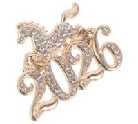 SHERCHPRY Broche Cheval en Strass Dorée 2026 Épingle Zodiaque Chinois Souvenir du Nouvel An Lunaire Accessoire Bijoux pour Femmes et Hommes Fête du Printemps