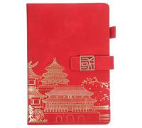 SHERCHPRY Carnet de Gestion Bloc-notes Style Chinois en Cuir Imitation et Papier, Rouge, Fermeture à Boucle, pour Enregistrement du Planning Quotidien, Chefs et Employés