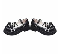 SHERCHPRY Chaussures Femme Lolita en Cuir PU Noir Nœud Bout Rond Taille 36 Style Classique Confortable et Respirant Adaptées pour Fille et Usage Quotidien