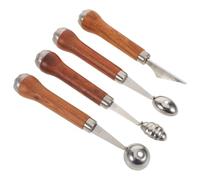 SHERCHPRY Ensemble 4 Pièces Cuillères à Melon et Outils de Sculpture Fruits en Acier Inoxydable avec Manche Bois Forme Patte de Chat Cuillère Sphérique Dentelée pour Fruits Desserts et