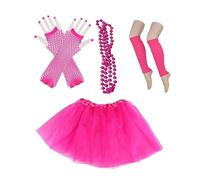 SHERCHPRY Ensemble de Fête des 80 4 Pièces Moufles en Résille Jupe Tutu Collier et Manches de Jambe Accessoires de Costume pour à Thème