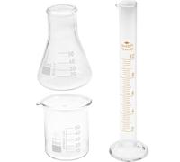 SHERCHPRY Ensemble d'Instruments de Laboratoire en Verre 3 Pièces - Bécher 50 Ml Flacon Conique 50 Ml Cylindre Gradué 10 Ml - Verre Résistant aux Produits Chimiques et Haute Température