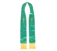 SHERCHPRY Étole de Pasteur Brodée Croix avec Pompons, Châle de Clergé Réversible Vert Taille Unique, Accessoire Mariage Unisexe pour Cérémonies Religieuses et Offices Ecclésiastiques