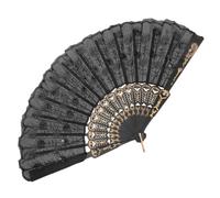 SHERCHPRY Éventail Pliable Noir à Sequins Brodés Manche Noir, Éventail de Danse Chinois pour Femme, Décoration Élégante pour Fêtes, Mariages et Spectacles, Accessoire Léger et Portable