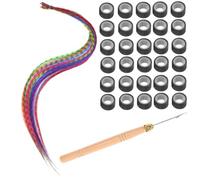 SHERCHPRY Extensions De Cheveux Colorées Synthétiques 13 Pièces, Fibres Résistantes à La Chaleur, Kit De Bricolage Avec Crochet En Bois Et Micro-perles, Pour Filles Et Festivals, Look Plume Rayé