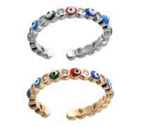 SHERCHPRY Lot de 2 Bagues Ouvertes Anti-Mauvais Œil pour Femmes et Adolescentes Bagues en Cuivre Plaqué Or 14K et Plaqué Argenté Taille Réglable Bijoux pour Protection et Usage Quotidien