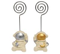 SHERCHPRY Lot de 2 set de Porte-Mémos de Bureau Astronautes en Métal Doré et Argenté Pinces à Photos et Notes pour Décoration de Table Supports Polyvalents pour Mariage Fête et Bureau