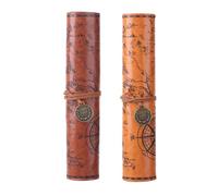 SHERCHPRY Lot de 2 Trousses à Crayons Vintage en Cuir PU, Grand Format, Motif Carte au Trésor, Pochette pour Crayons et Porte-Maquillage, Fermeture à Sangle Pliable, Organisateur pour