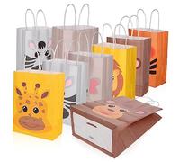 SHERCHPRY Lot de 24 Paquet Présents en Papier Animaux 21X15X8Cm Poignées pour Anniversaire d'Garçon et Filles Fournitures de Fête Motifs Jungle et