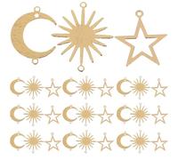 SHERCHPRY Lot de 30 Breloques Géométriques Soi-Même en Alliage 14K Or Pendentifs Étoiles Lunes et Soleils Accessoires pour Colliers et Bracelets DIY Décorations Créatives pour Bijoux