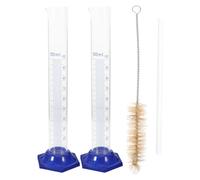 SHERCHPRY Lot de 4 Cylindres Gradués en Verre 100 Ml Base Stable, Brosse de Nettoyage Incluse et Agitateur 6x15 Cm, Équipement de Laboratoire Précis pour Mesures Chimiques et Usage