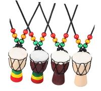 SHERCHPRY Lot de 4 Pendentifs Tambour Africain Djembé Bois Naturel Multicolore Légers Création Bijoux Breloques pour Femmes Accessoires Mode Tenue Ethnique 28 Mm