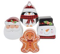SHERCHPRY Lot de 4 Petites Boîtes en Fer-Blanc Décoratives pour Biscuits de Noël Bonbons et Friandises Coffret Présent Festif Motifs Père Noël Bonhomme de Neige Pingouin ’Épices