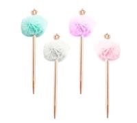SHERCHPRY Lot de 4 Stylos Kawaii à Pompon Couronne Stylo à Bille Multicolore Papeterie Scolaire pour Filles Écriture Créative et Bureau