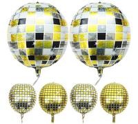 SHERCHPRY Lot de 6 Boules Disco Gonflables en Aluminium Doré Argenté et Noir Doré Décoration de Fête Anniversaire et Shower Accessoires Festifs Réfléchissants pour Soirée et Gâteau