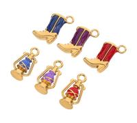 SHERCHPRY Lot de 6 Breloques en Acier Inoxydable Doré Pendentifs Botte de Cowgirl Émail Double Face et Lanterne à Huile Accessoires pour Création de Bijoux Bracelets Charms Porte-Clés