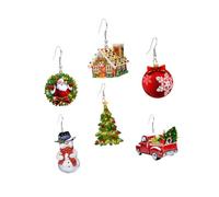 SHERCHPRY Lot de 6 Paires de Boucles D'oreilles Pendantes de Noël en Acrylique Multicolores, Motifs Père Noël, Sapin, Bonhomme de Neige, Bijoux D'oreilles Créatifs pour Fêtes et Présents