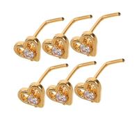 SHERCHPRY Lot De 6 Piercings De Nez En Acier Inoxydable Pour Femme En Forme De Cœur Crochet Tordu Doré