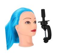 SHERCHPRY Mannequin Coiffure avec Cheveux Synthétiques Réalistes Tête Entraînement pour Coiffeurs et Étudiants pour Mise Valeur Extensions Capillaires Bleu
