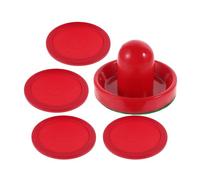 SHERCHPRY Poussoirs et Palets pour Hockey sur Table 96 MM en Plastique Haute Densité Set Complet 4 Palets 4 Poussoirs Rouges Accessoires pour Jeu de Hockey sur Air Glisse Fluide et