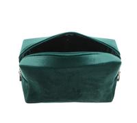 SHERCHPRY Trousse de Toilette Spacieuse en Velours Vert Grosse Taille Fermeture Éclair, Pochette Cosmétique pour Femme, Organiseur Maquillage de Voyage Vacances, Rangement Compact