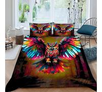 SHERCOVD Chouette colorée Housse De Couette 3 Pièces Animal Theme Imprimé De Couvre-Lit Microfibre Adulte avec Fermeture Éclair Et Taies d'oreiller King（220x240cm）