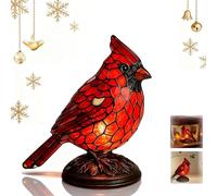 Sheremart Cardinal Lamp,Red Resin Bird Lamps,Plug In Stained Glass Fanyil Cardinal Lamp,7in Bird Light Lamps for Bedroom Study Holiday Decoration (1PCS)
